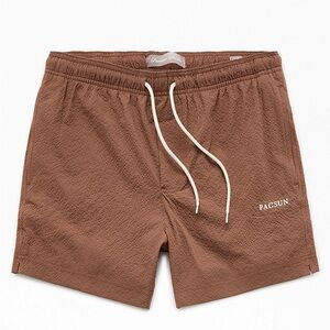 Pacsun Sail Brown Seersucker 4.5'' Swim Trunks size L